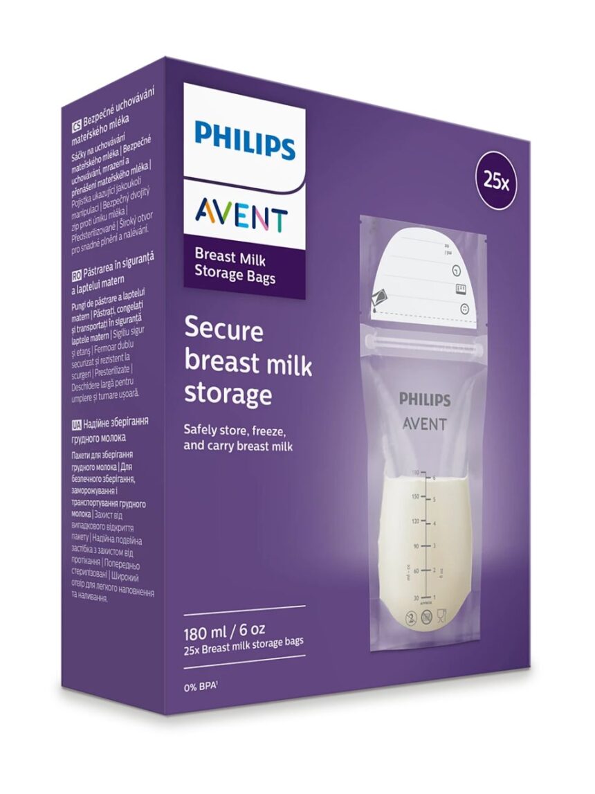 Philips avent σακούλες αποθήκευσης μητρικού γάλακτος 25τμχ 180ml, scf603/25 - Philips Avent