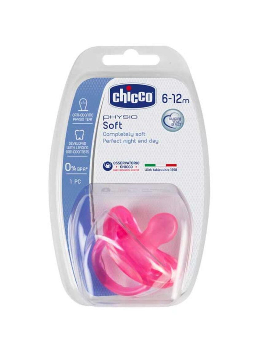 Chicco physio soft silicone πιπίλα σιλικόνης 6-12m ροζ c60-02712-11 - Chicco