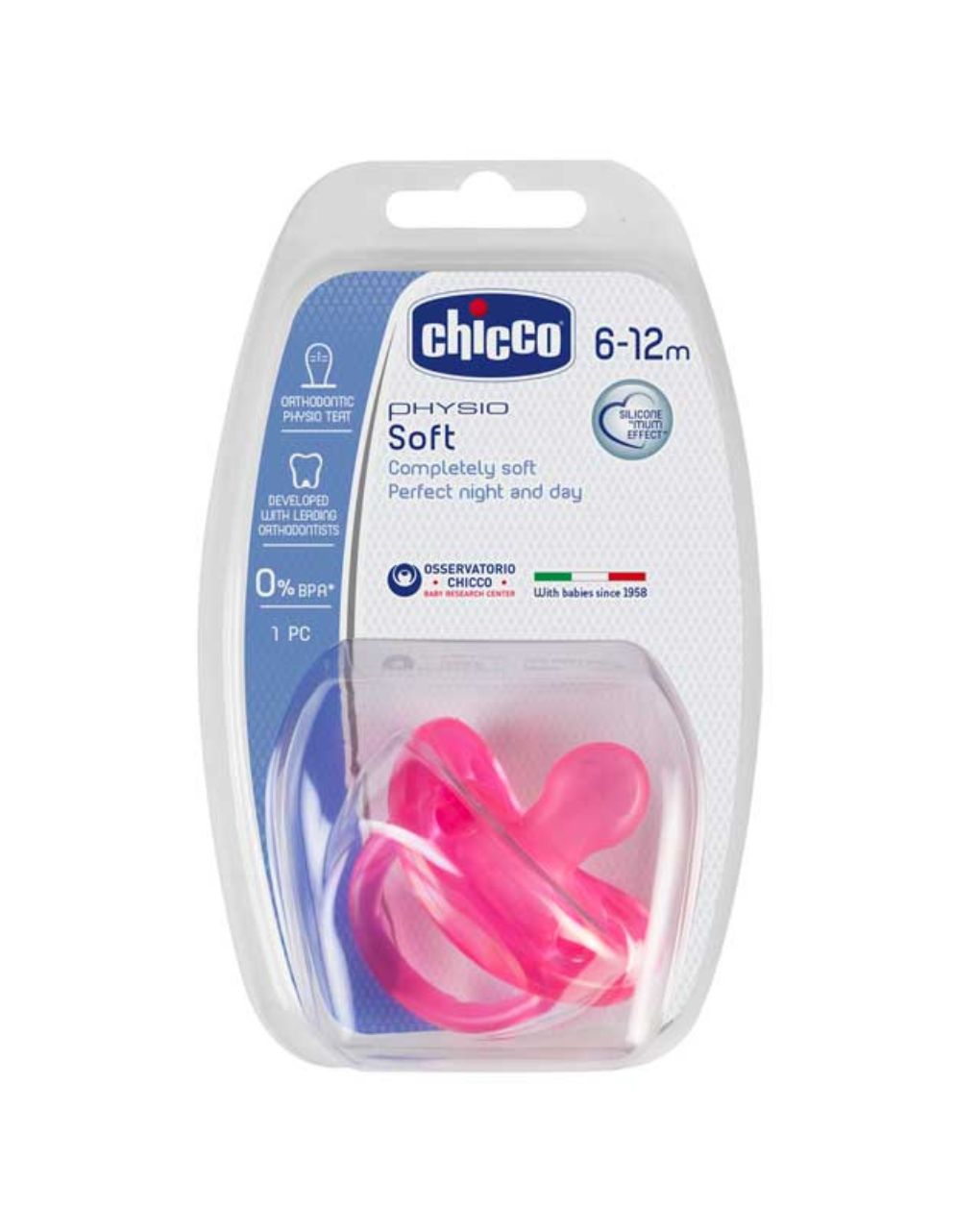 Chicco physio soft silicone πιπίλα σιλικόνης 6-12m ροζ c60-02712-11 - Chicco