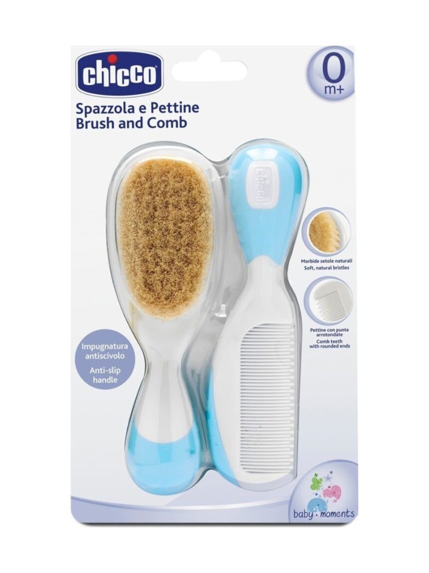 Chicco βούρτσα-χτένα safe φυσική τρίχα σιέλ h03-06569-20 - Chicco