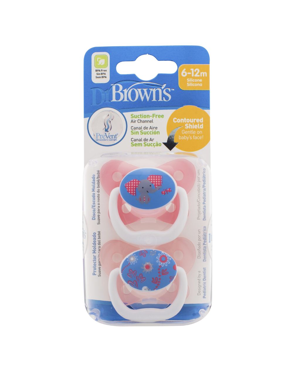 Dr. brown’s πιπίλες με θήλη σιλικόνης 2τμχ 6-12m ροζ pv-22302 - Dr Browns