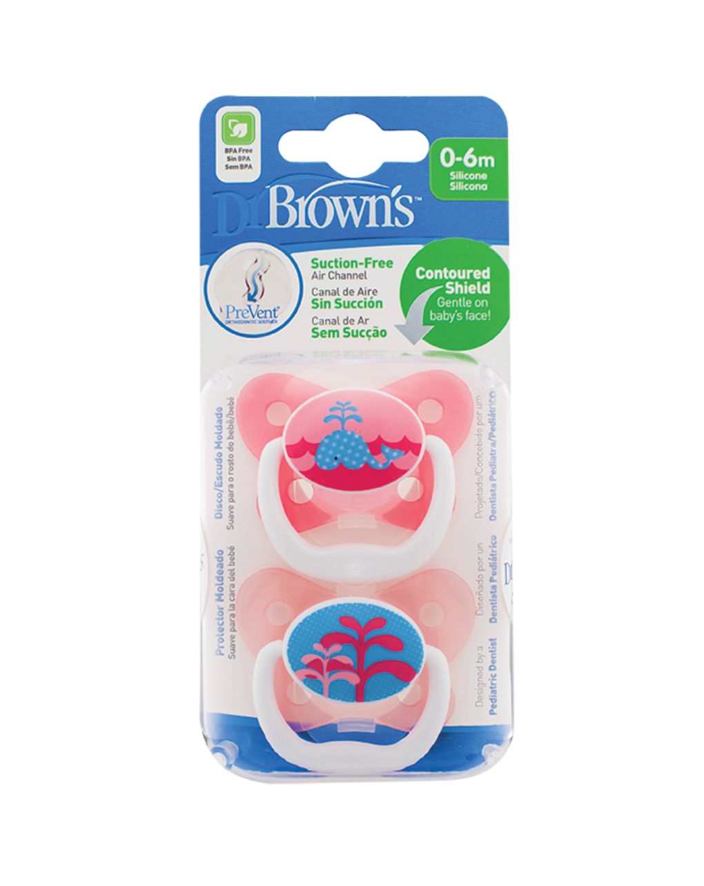 Dr. brown’s πιπίλες με θήλη σιλικόνης 2τμχ 0-6m ροζ pv-12302 - Dr Browns