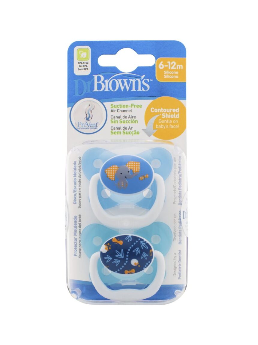 Dr. brown’s πιπίλες με θήλη σιλικόνης 2τμχ 6-12m μπλε pv-22402 - Dr Browns