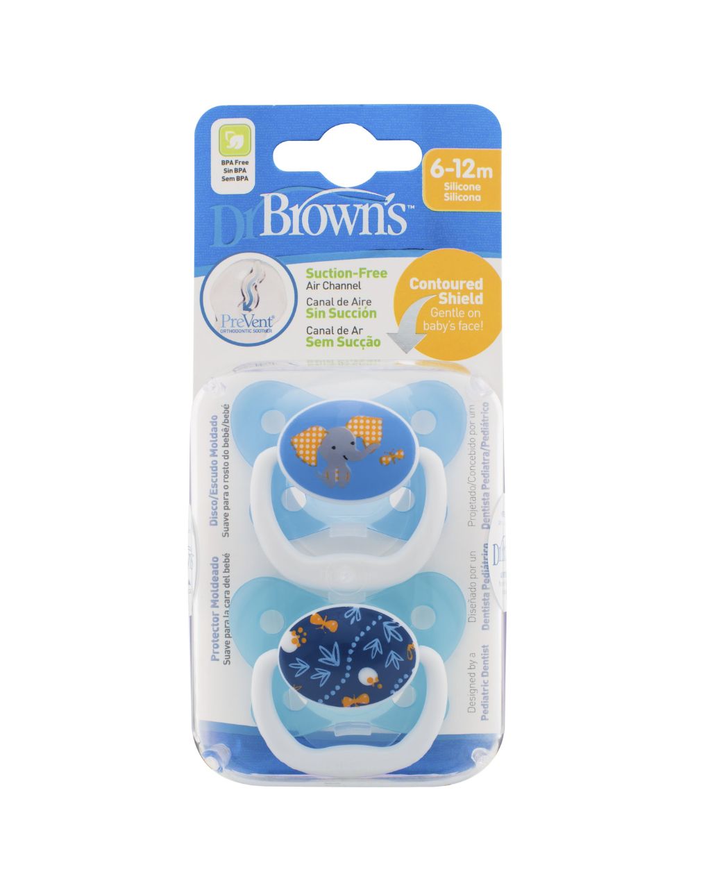 Dr. brown’s πιπίλες με θήλη σιλικόνης 2τμχ 6-12m μπλε pv-22402 - Dr Browns
