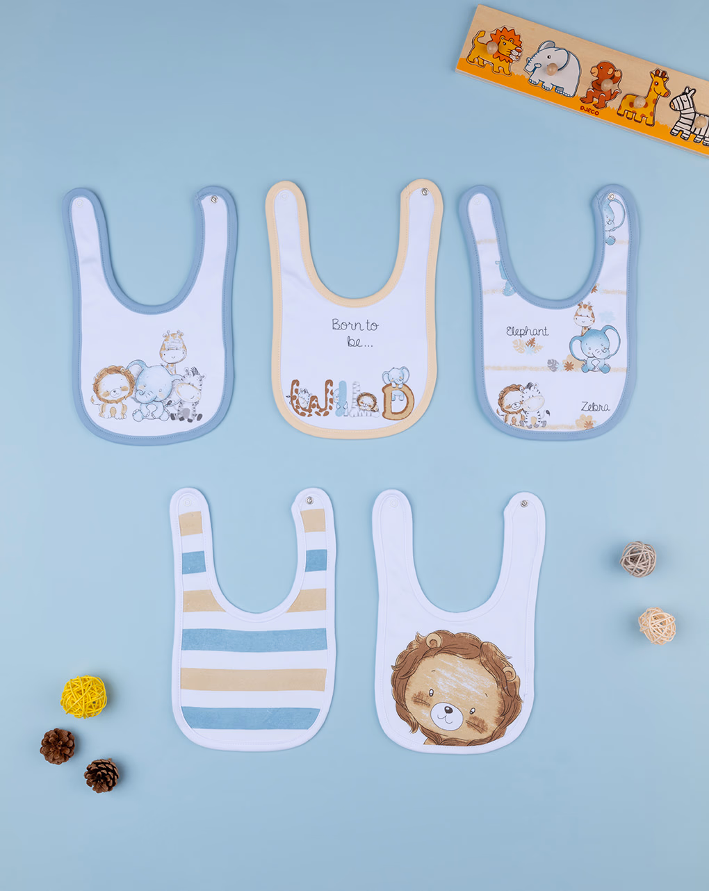 βρεφικές σαλιάρες βαμβακερές jungle πακέτο x5 για αγόρι - Prénatal