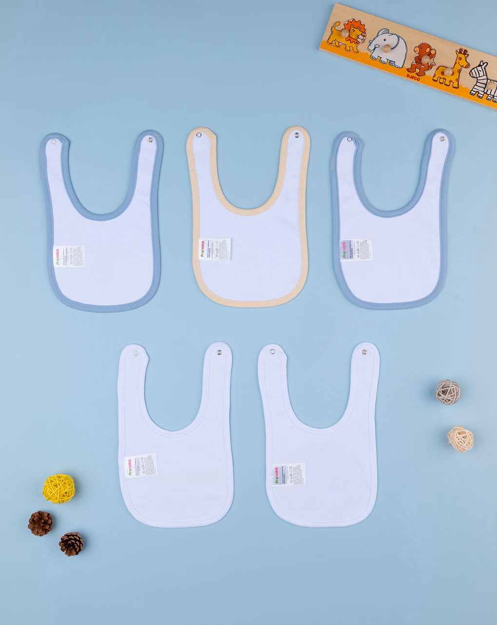 βρεφικές σαλιάρες βαμβακερές jungle πακέτο x5 για αγόρι - Prénatal