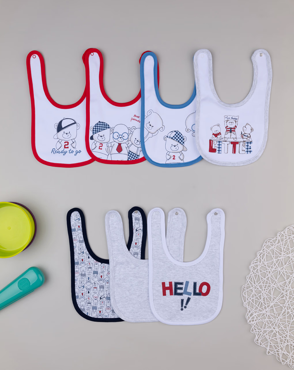 βρεφικές σαλιάρες με αρκουδάκια πακέτο x7 για αγόρι - Prénatal