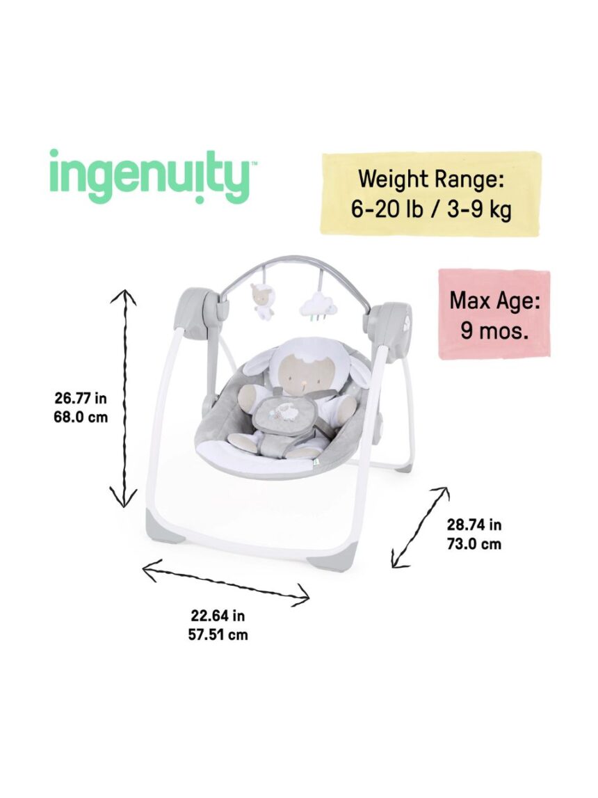 Ingenuity comfort 2 go portable swing βρεφική κούνια-ριλάξ cuddle lamb 12184 - Ingenuity