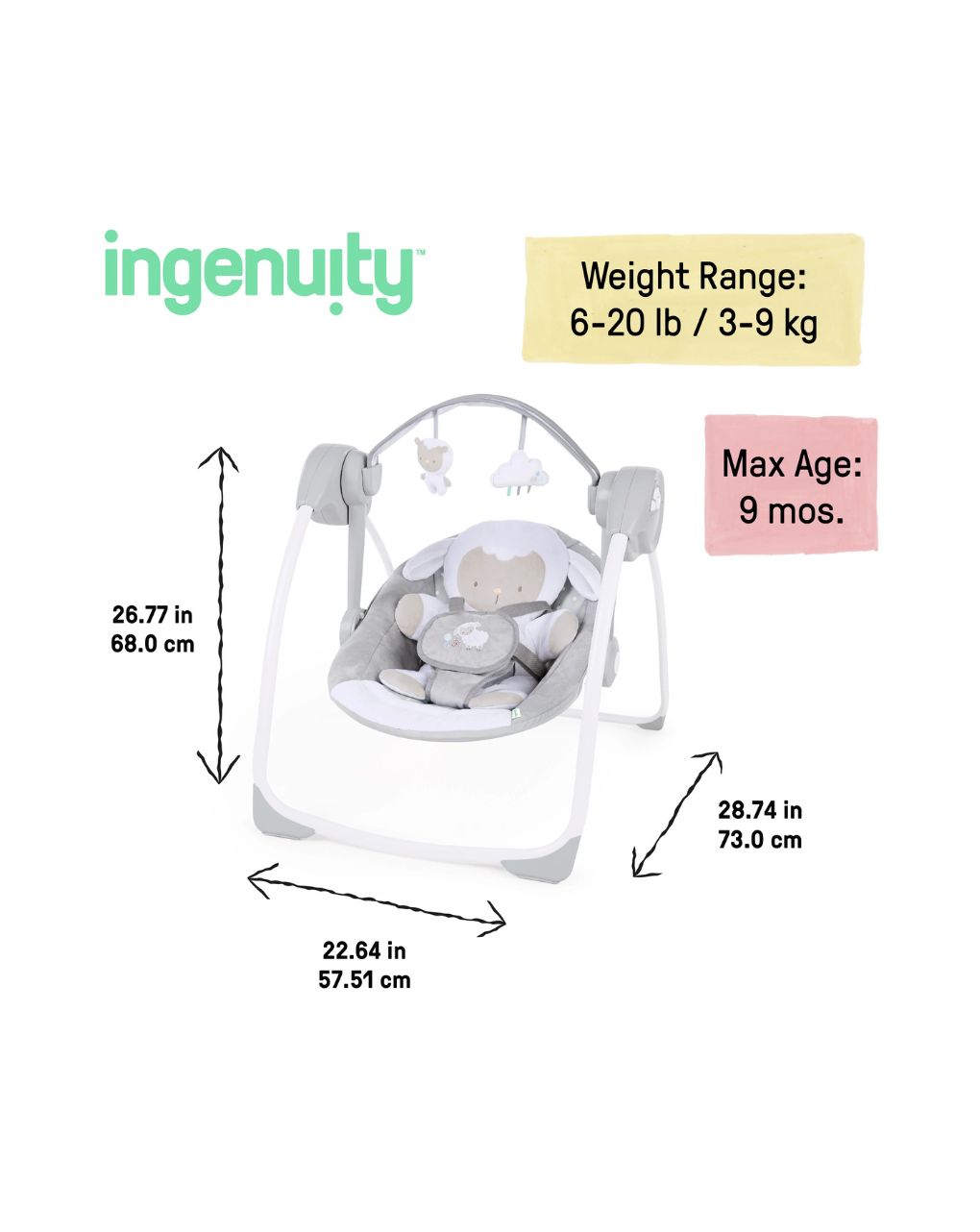 Ingenuity comfort 2 go portable swing βρεφική κούνια-ριλάξ cuddle lamb 12184 - Ingenuity