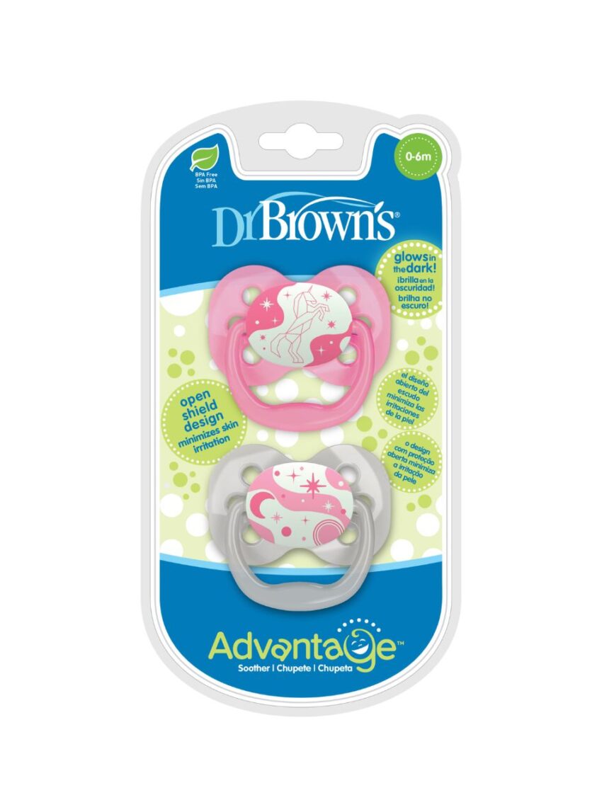 Dr. brown's πιπίλες σιλικόνης νυχτός 2τμχ advantage girl 0-6m - Dr Browns
