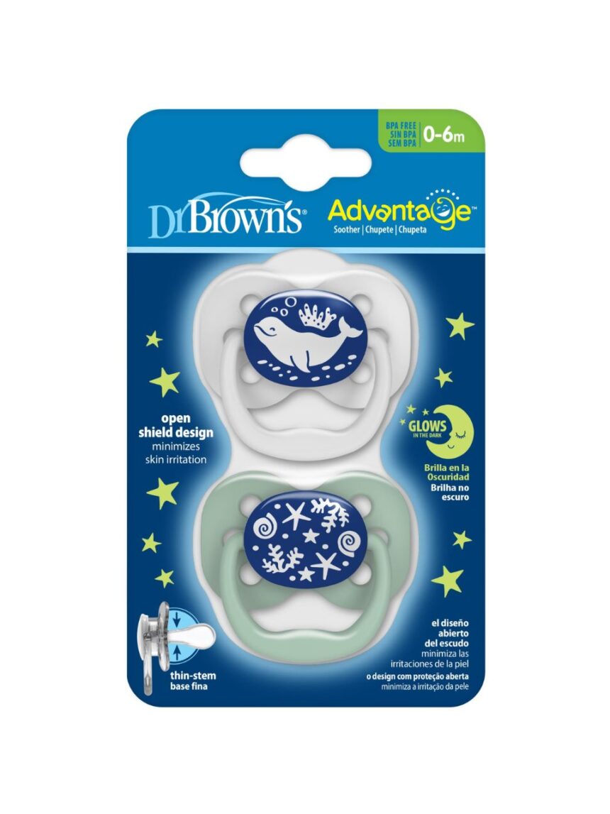 Dr. brown's πιπίλες σιλικόνης νυχτός 2τμχ advantage boy 0-6m 112.70.1hc.310 - Dr Browns