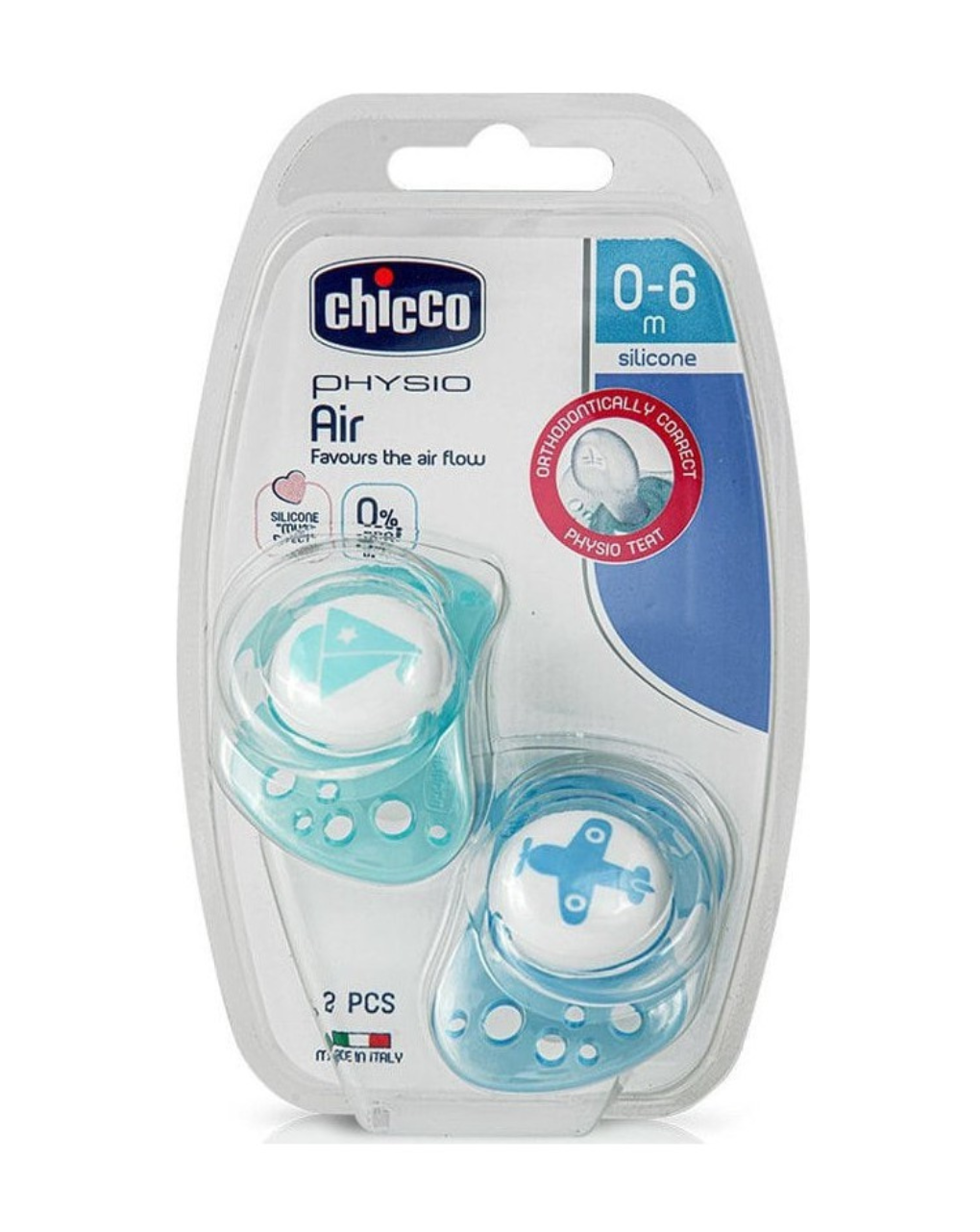 Chicco πιπίλα physio air σιλικόνη σιέλ 0-6m 2 τμχ - Chicco