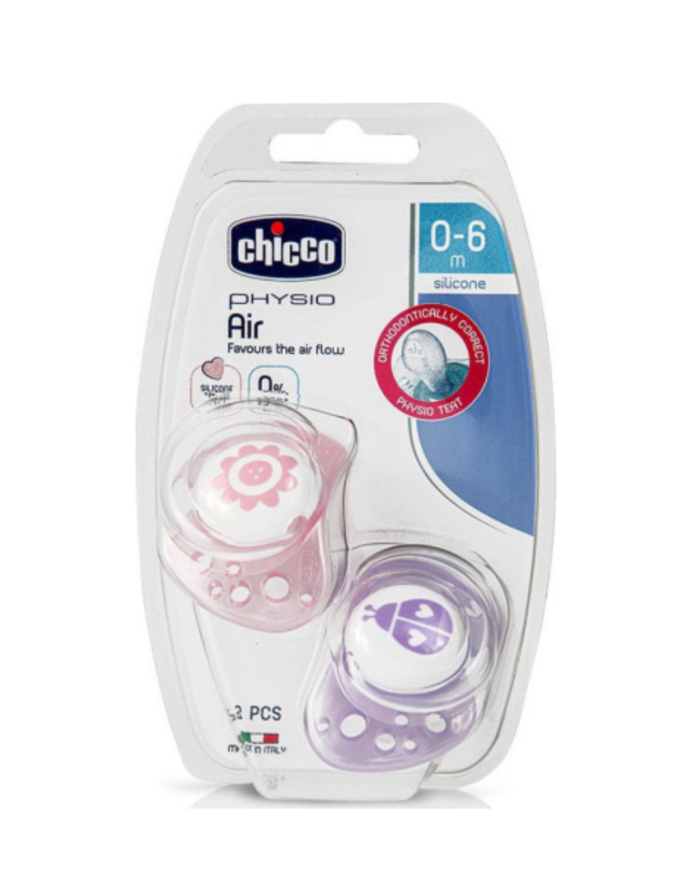 Chicco πιπίλα physio air σιλικόνη ροζ 0-6m 2 τμχ - Chicco