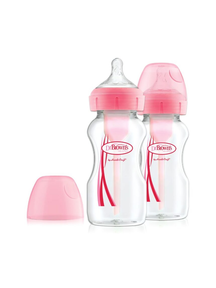 Dr. brown's options+ πλαστικό μπιμπερό 2τμχ με φαρδύ λαιμό 270ml ροζ 112.70.1hc.296 - Dr Browns