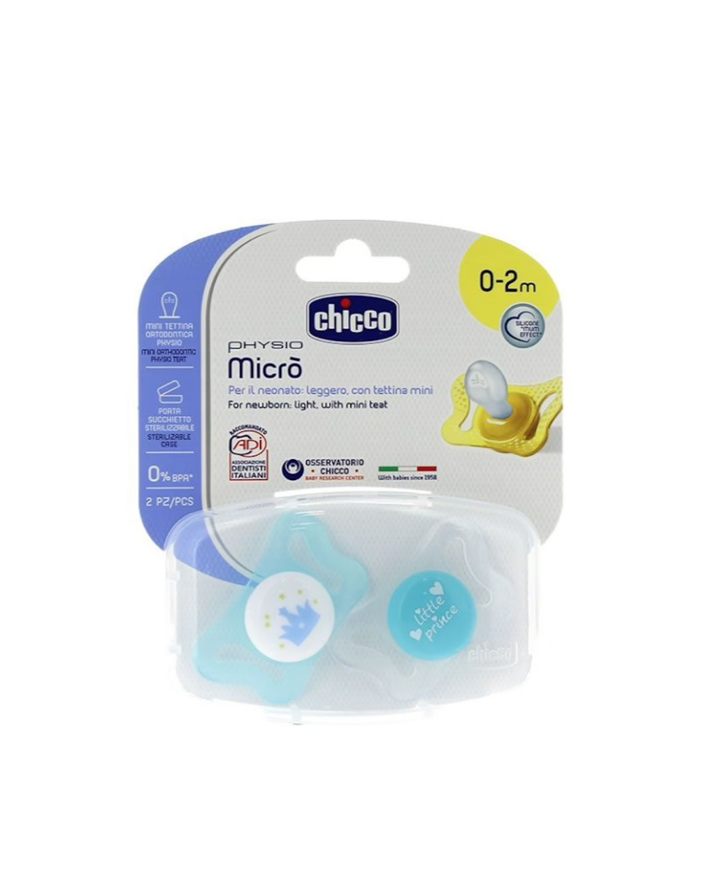 Chicco πιπίλες physio micro σιλικόνη 0-2μ σιέλ 2 τμχ - Chicco