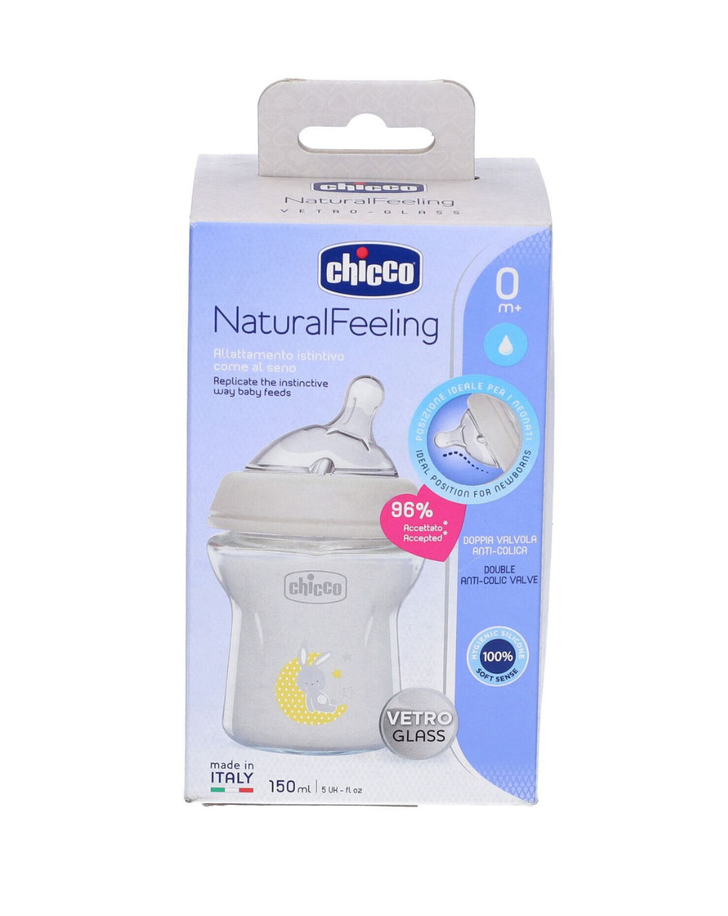 Chicco μπιμπερό γυάλινο natural feeling 150 ml θηλή σιλικόνης 0+ - Chicco