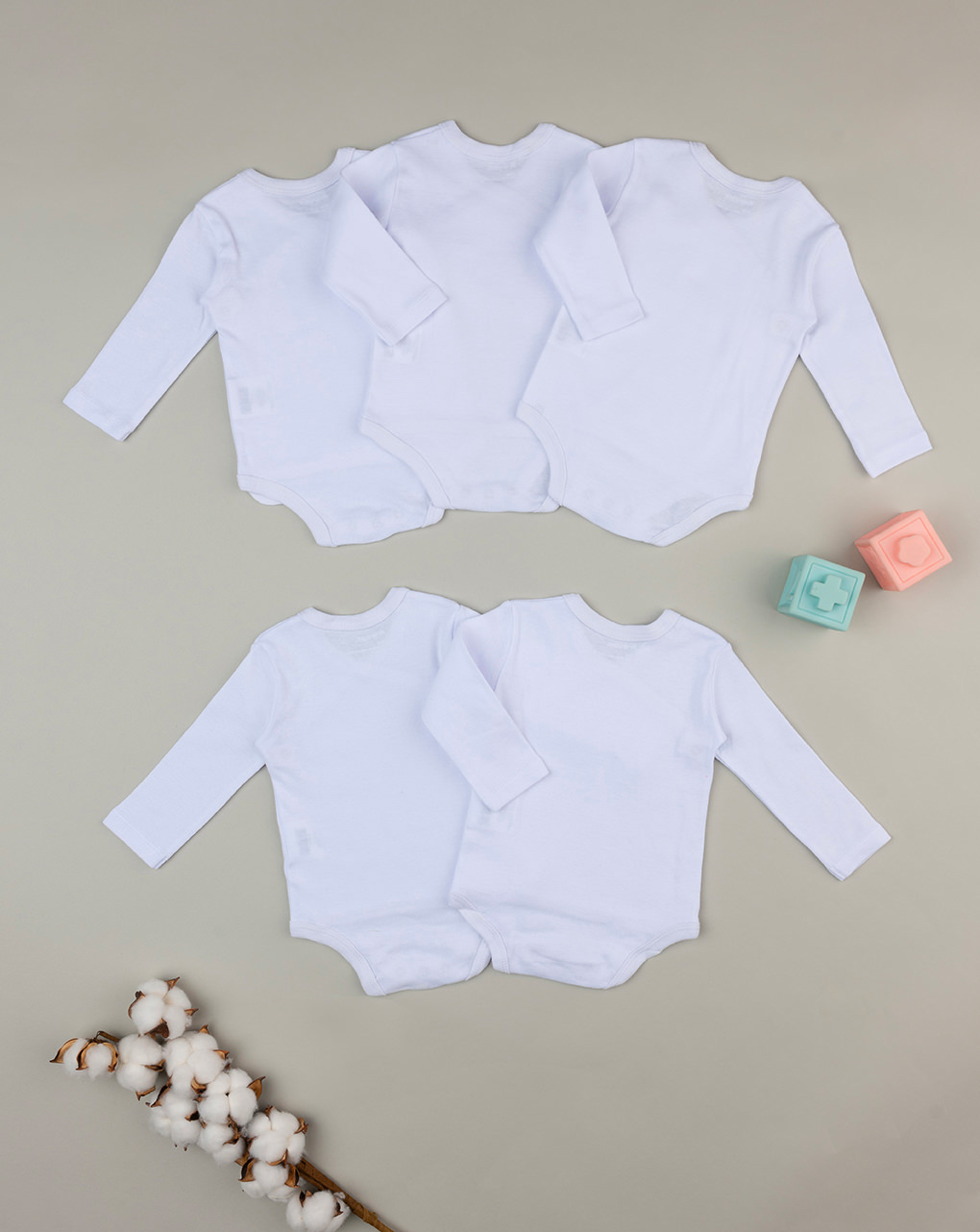 βρεφικά κορμάκια μακρυμάνικα λευκά πακέτο x5 unisex - Prénatal
