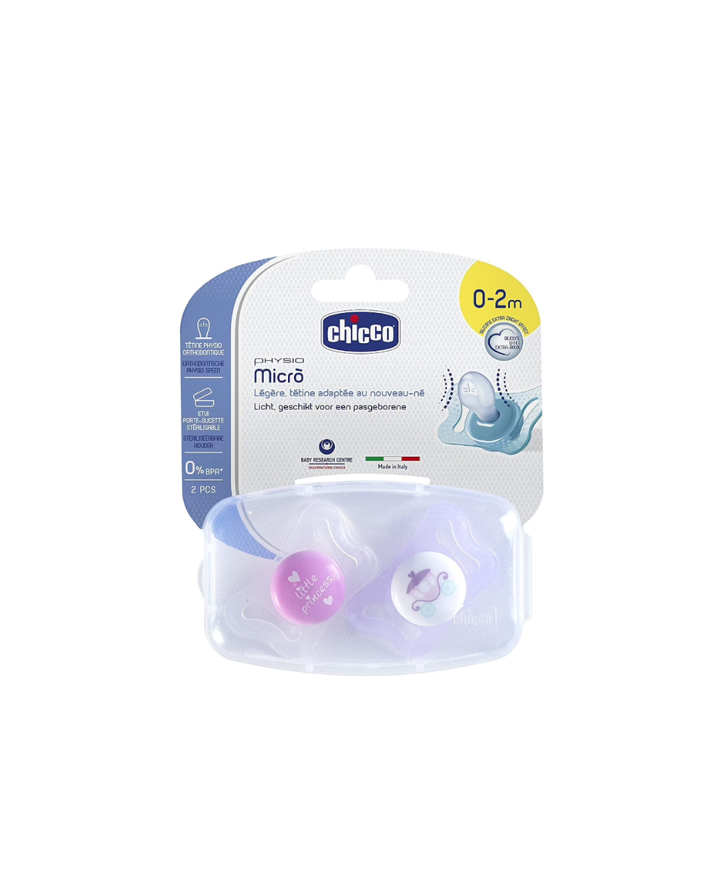 Chicco πιπίλες physio micro σιλικόνη 0-2μηνών ροζ 2 τμχ - Chicco