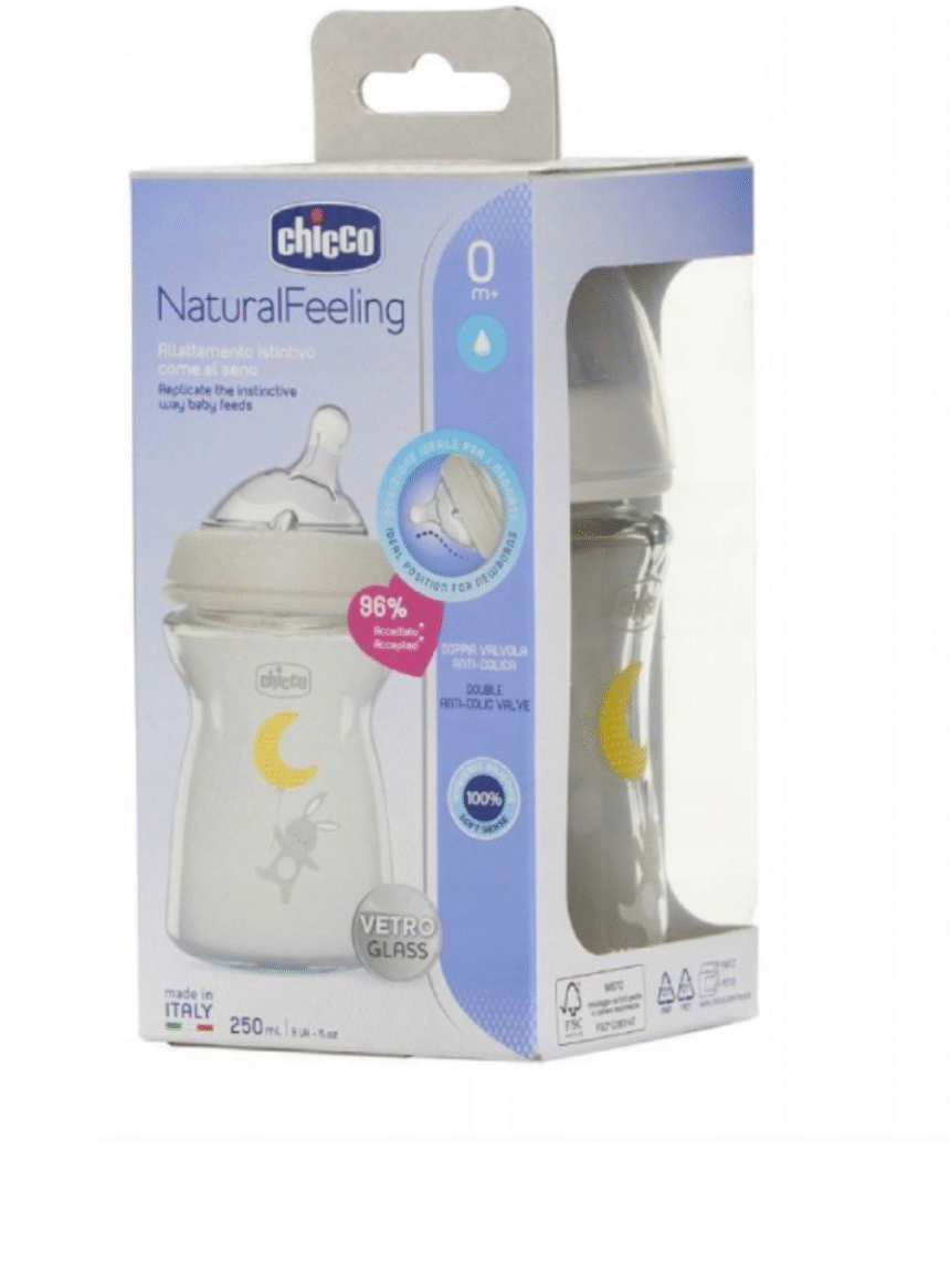 μπιμπερό γυάλινο natural feeling 250 ml θηλή σιλικόνης - Chicco