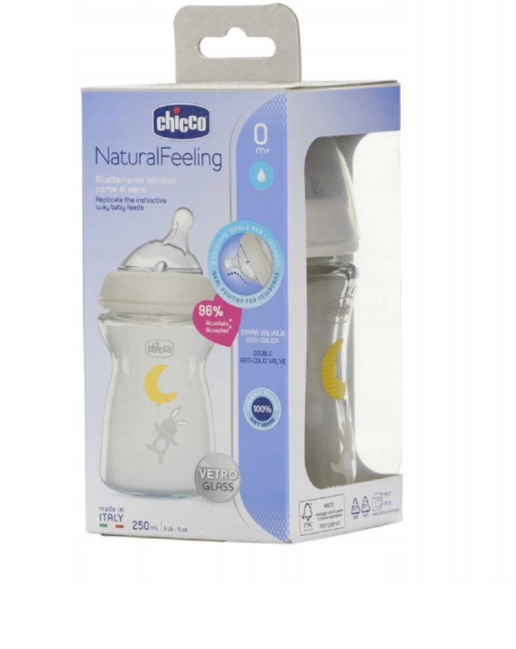 μπιμπερό γυάλινο natural feeling 250 ml θηλή σιλικόνης - Chicco