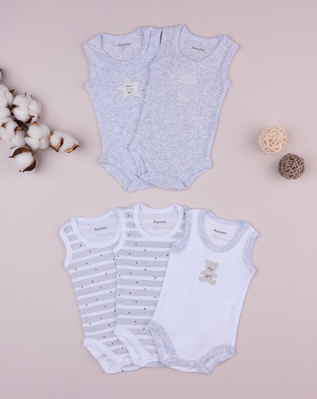 βρεφικά κορμάκια με αστεράκια πακέτο x5 unisex - Prénatal