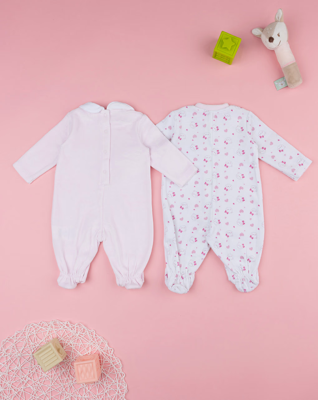 βρεφικά φορμάκια μακρυμάνικα σενίλ πακέτο x2 με αρκουδάκια για κορίτσι - Prénatal