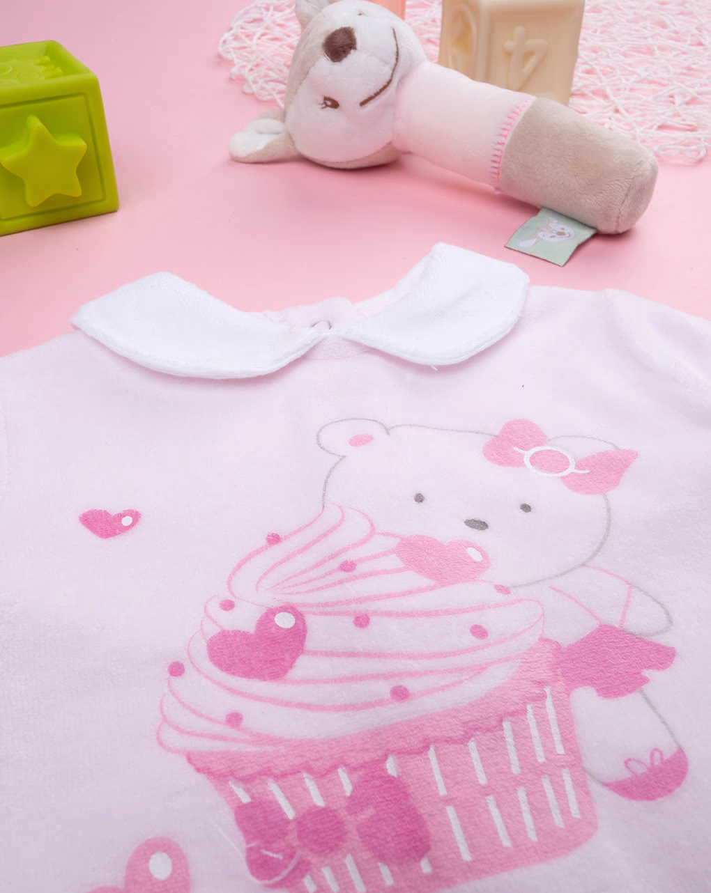 βρεφικά φορμάκια μακρυμάνικα σενίλ πακέτο x2 με αρκουδάκια για κορίτσι - Prénatal