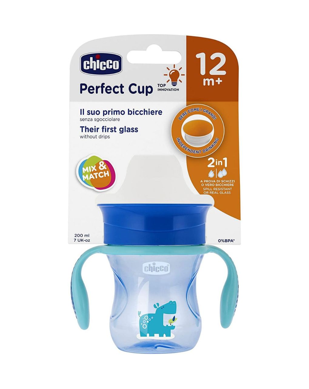 Chicco εκπαιδευτικό ποτήρι perfect 360◦ 200ml 12m+ μπλε f04-06951-20-01 - Chicco