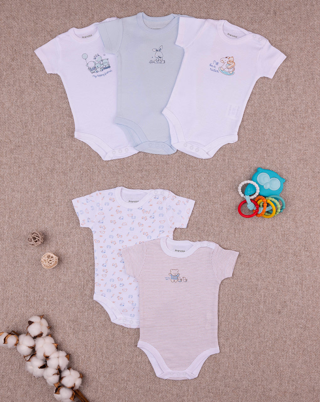 βρεφικά κορμάκια πακέτο x5 happy friends για αγόρι
