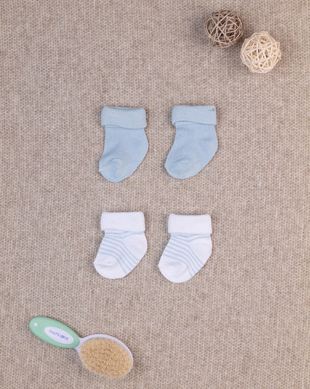 βρεφικά καλτσάκια πακέτο x2 γαλάζιο/λευκό ριγέ για αγόρι - Prénatal