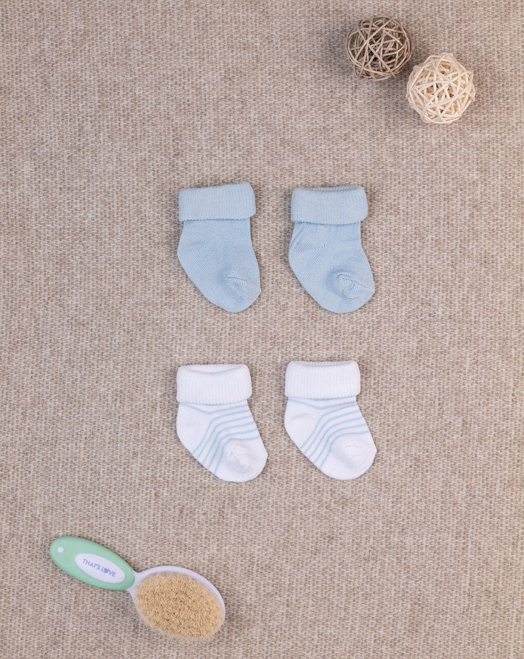 βρεφικά καλτσάκια πακέτο x2 γαλάζιο/λευκό ριγέ για αγόρι - Prénatal