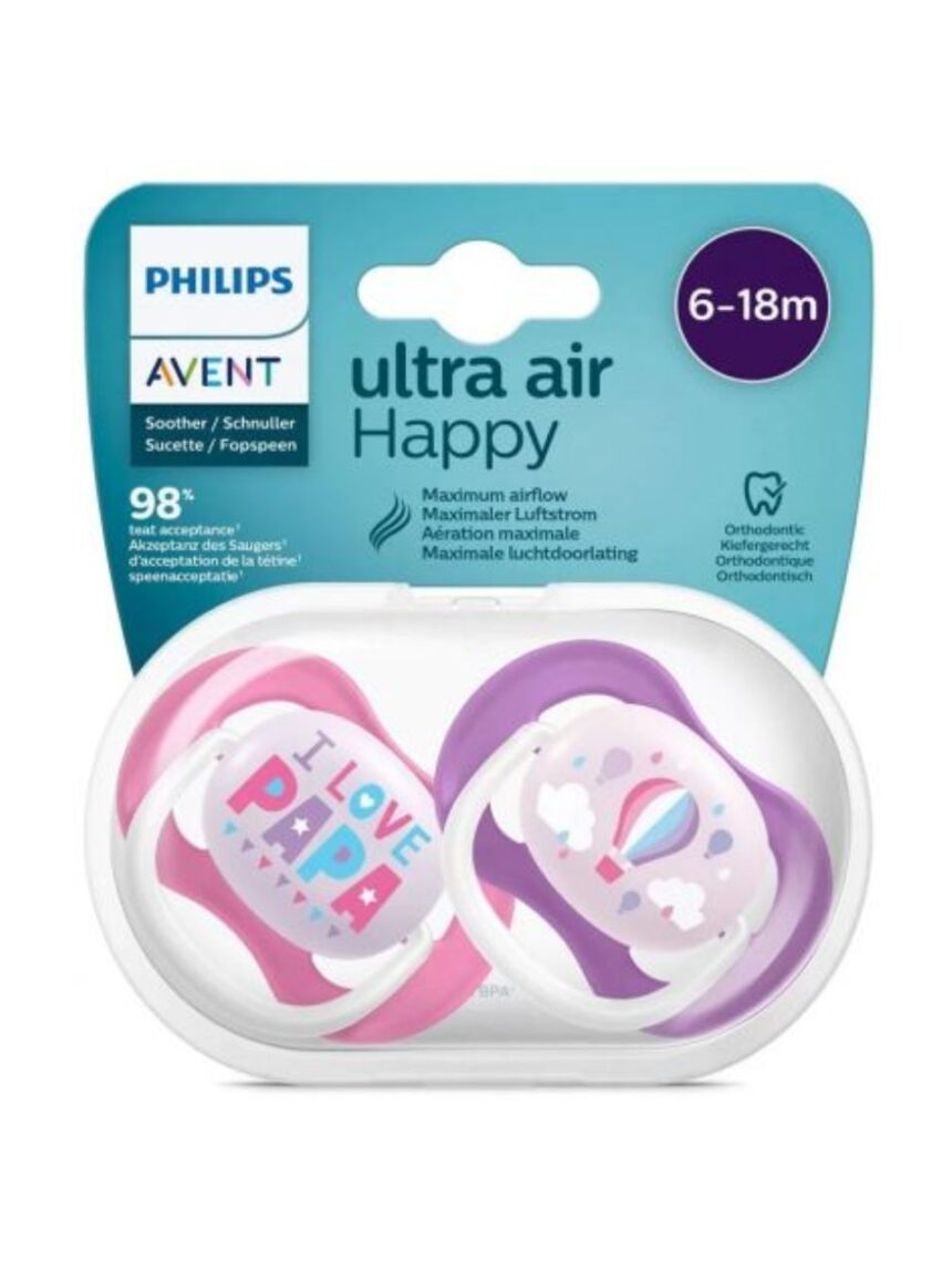 Philips avent πιπίλες ultra air pacifier 2τμχ i love papa 6-18m, scf080/04 - Philips Avent