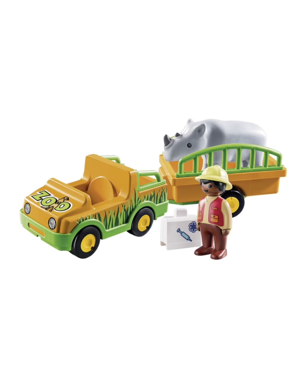 Playmobil 1.2.3 όχημα ζωολογικού κήπου με ρινόκερο 70182 - Playmobil, Playmobil 1.2.3