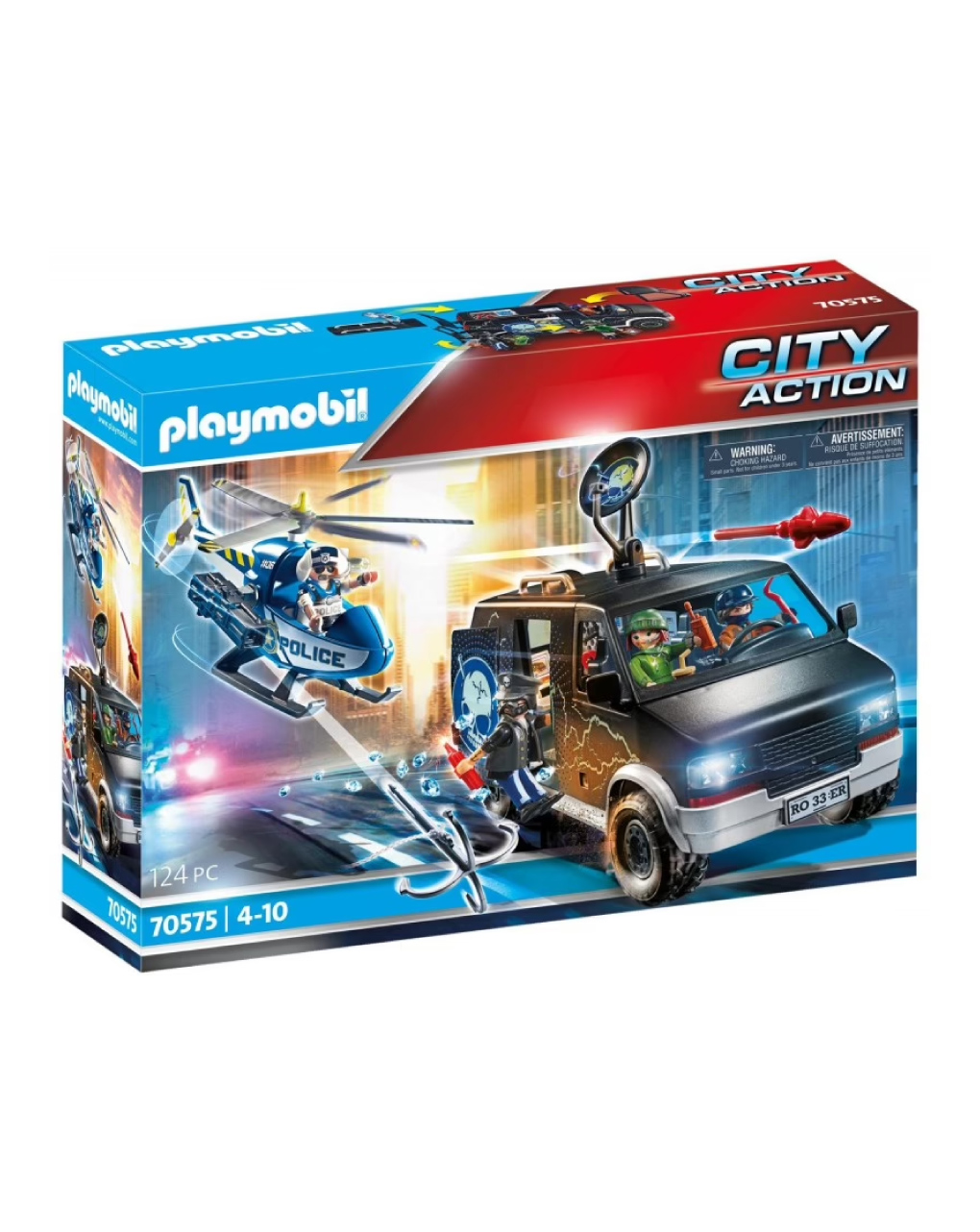 Playmobil city action αστυνομικό ελικόπτερο και ληστές με βαν 70575