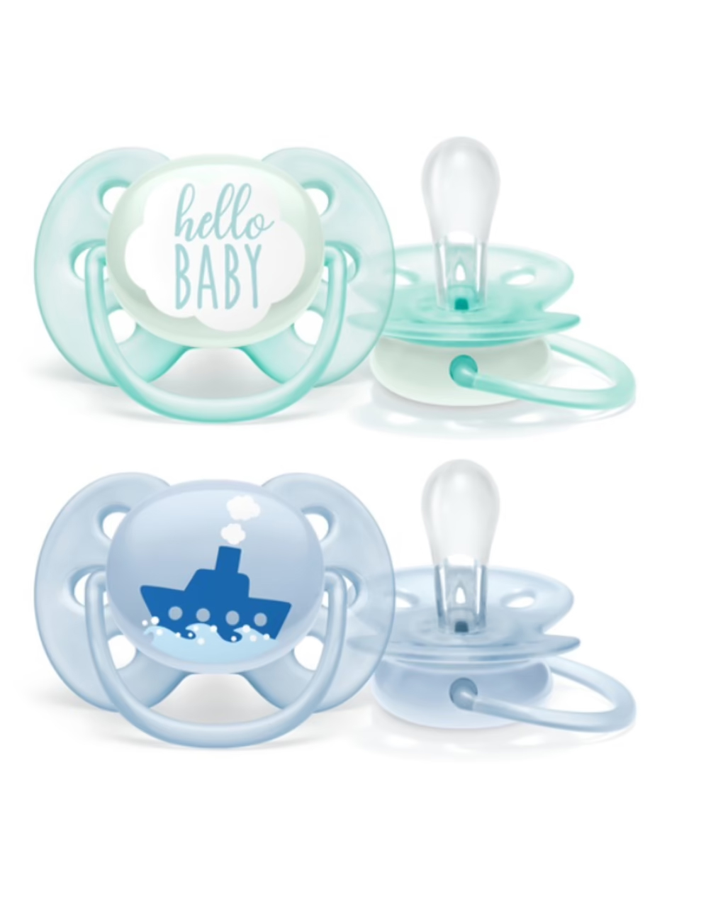 Philips avent πιπίλα ultra soft 2τμχ hello baby μπλε 0-6m, scf222/01 - Philips Avent