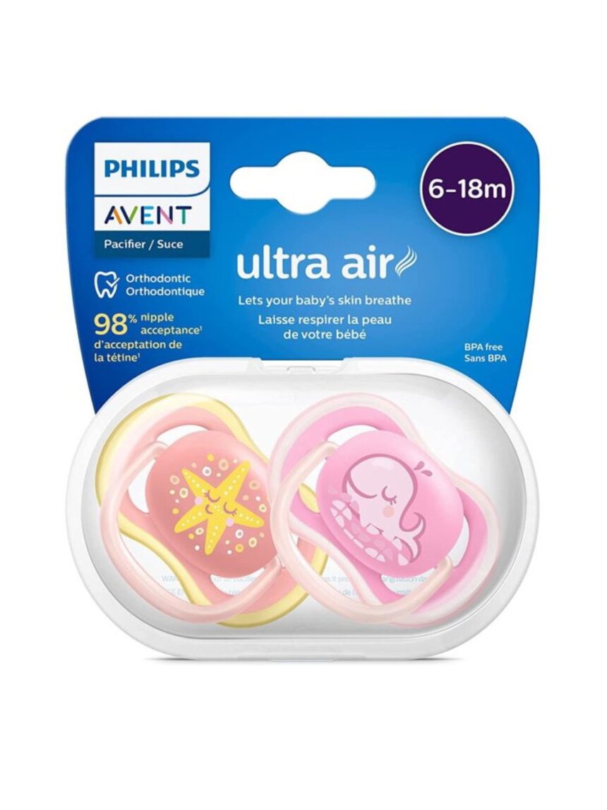 Philips avent πιπίλα ultra air 2τμχ 6-18m whale girl, scf085/04 - Philips Avent