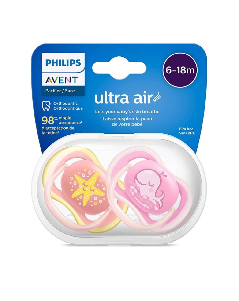 Philips avent πιπίλα ultra air 2τμχ 6-18m whale girl, scf085/04 - Philips Avent