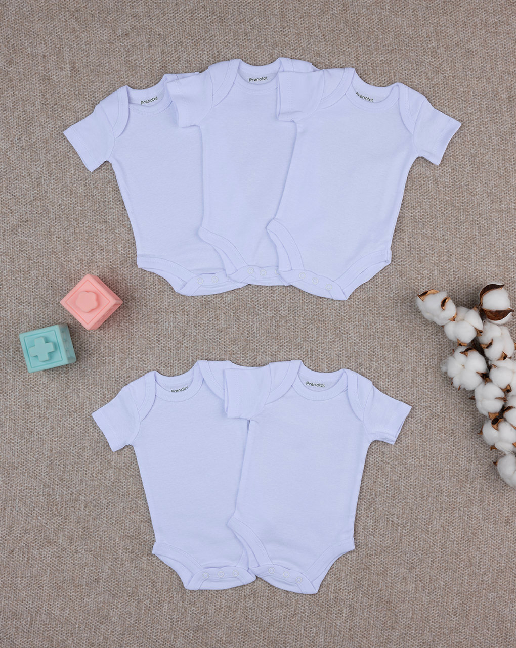 κορμάκι λευκό με αμερικάνικη λαιμόκοψη πακέτο x5 unisex - Prénatal