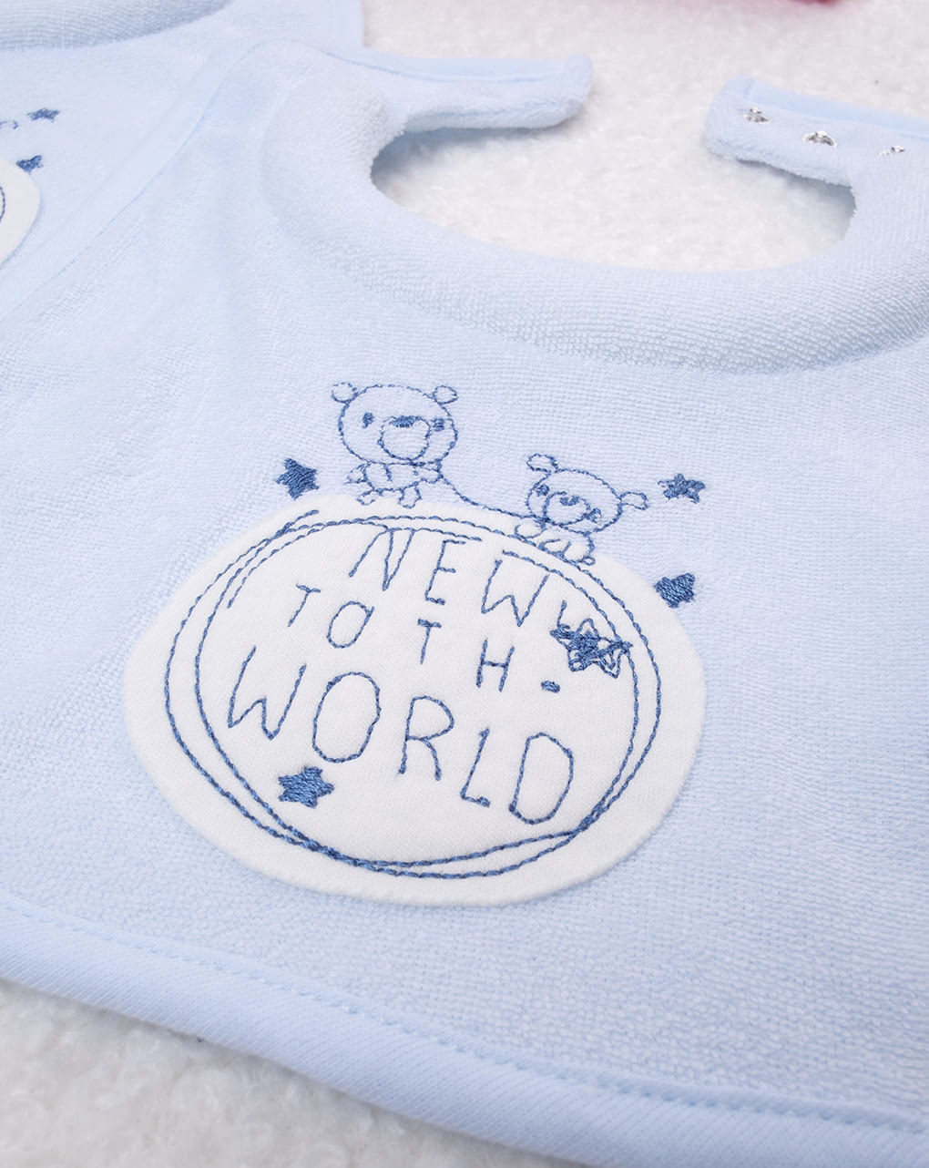 βρεφικές σαλιάρες πετσετέ γαλάζιες πακέτο x2 για αγόρι - Prénatal