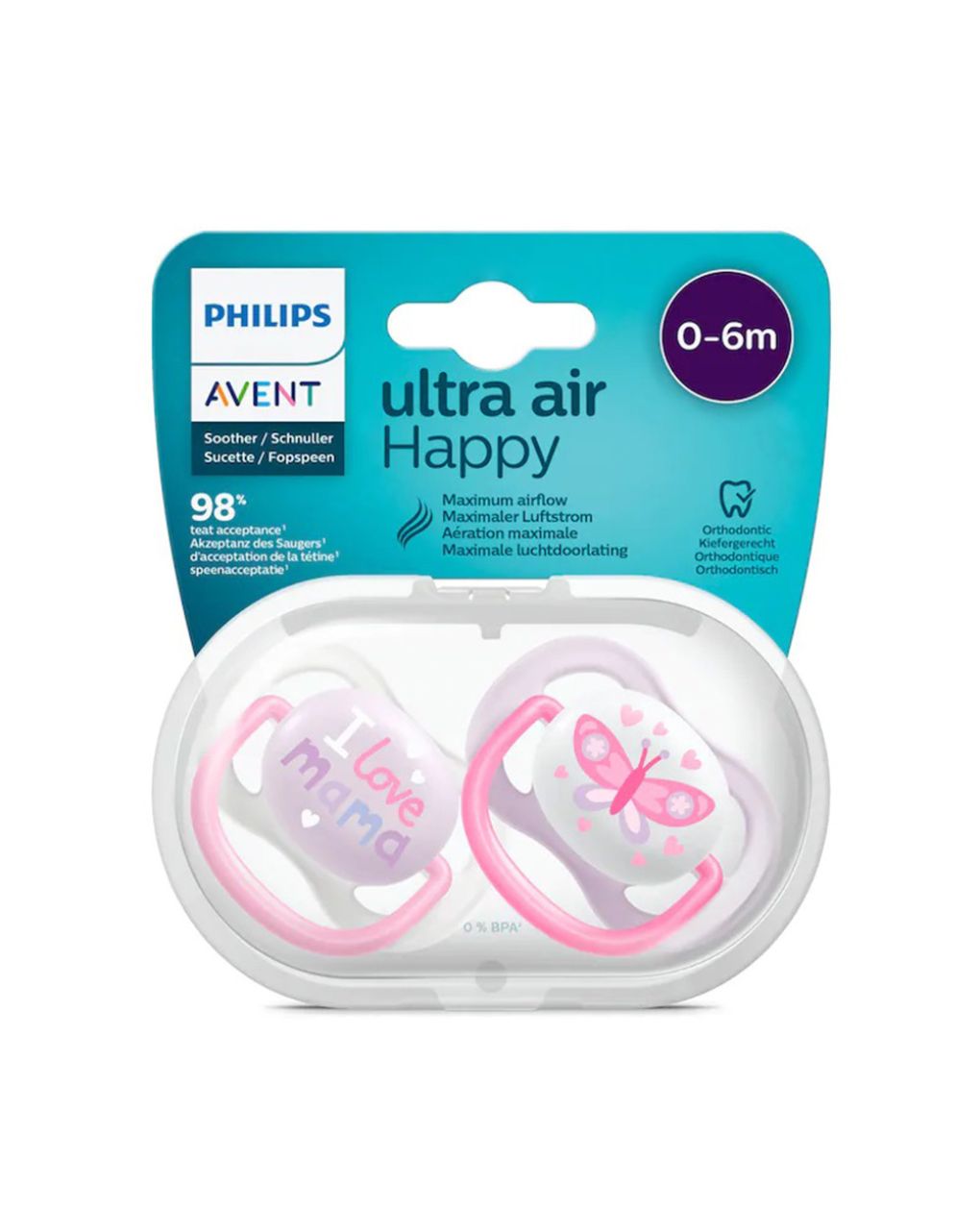 Philips avent πιπίλα ultra air 2τμχ i love mama 0-6m, scf080/02 - Philips Avent