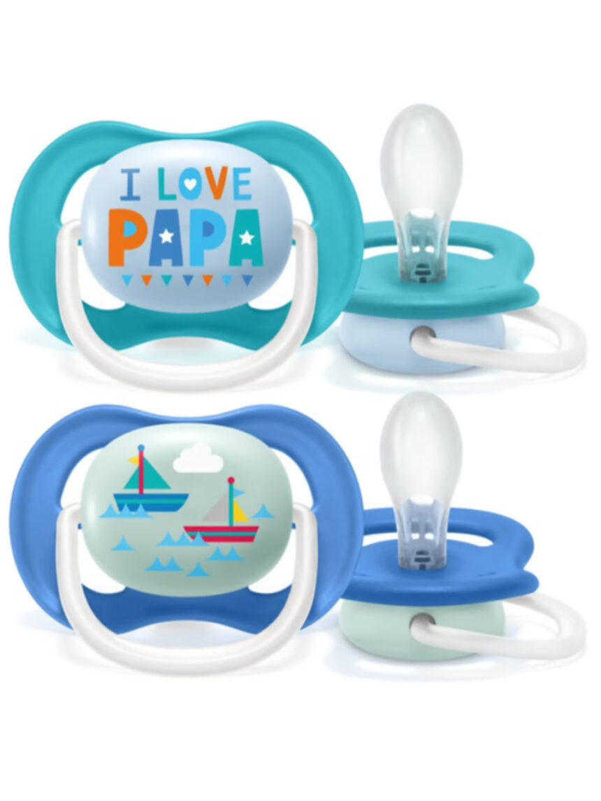 Philips avent πιπίλα ultra air 2τμχ i love papa μπλε 6-18m, scf080/02 - Philips Avent