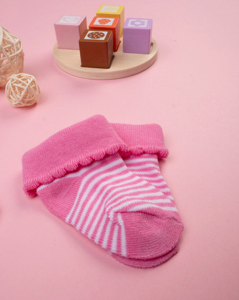βρεφικές κάλτσες βαμβακερές πακέτο x2 πουά/ριγέ για κορίτσι - Prénatal