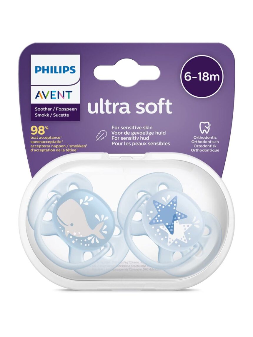 Philips avent πιπίλες ultra soft 2τμχ ζωάκια θάλασσας 6-18m, scf223/03 - Philips Avent