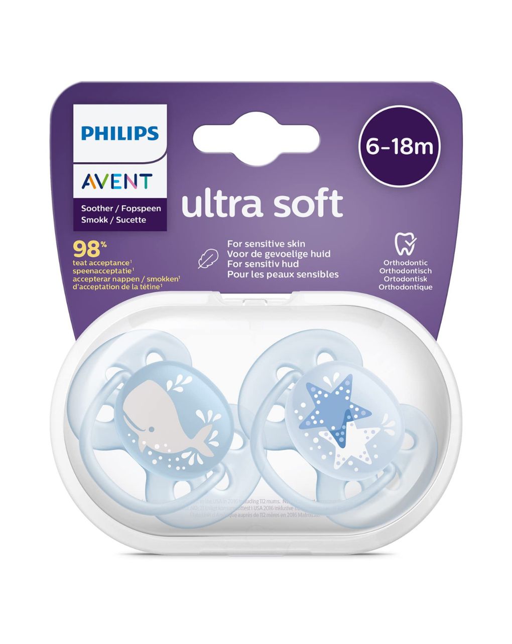 Philips avent πιπίλες ultra soft 2τμχ ζωάκια θάλασσας 6-18m, scf223/03 - Philips Avent