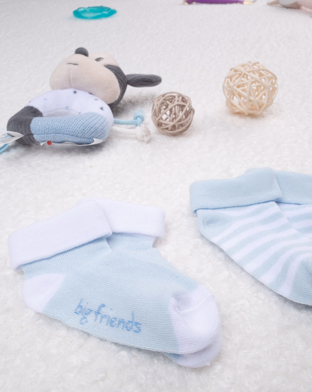 βρεφικά καλτσάκια πακέτο γαλάζια ριγέ big firends x2 για αγόρι - Prénatal