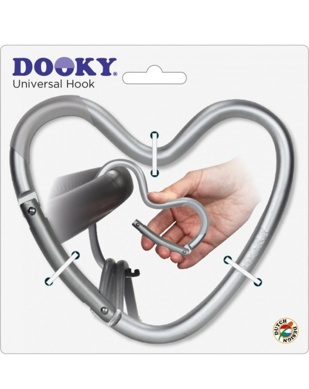 Dooky γάντζος καροτσιού καρδιά matt silver 14 x 12 εκ. - Dooky