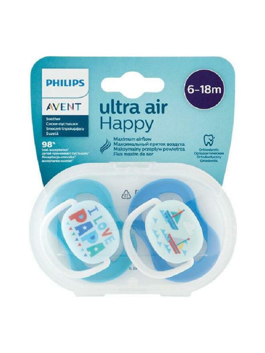 Philips avent πιπίλα ultra air 2τμχ i love papa μπλε 6-18m, scf080/02 - Philips Avent