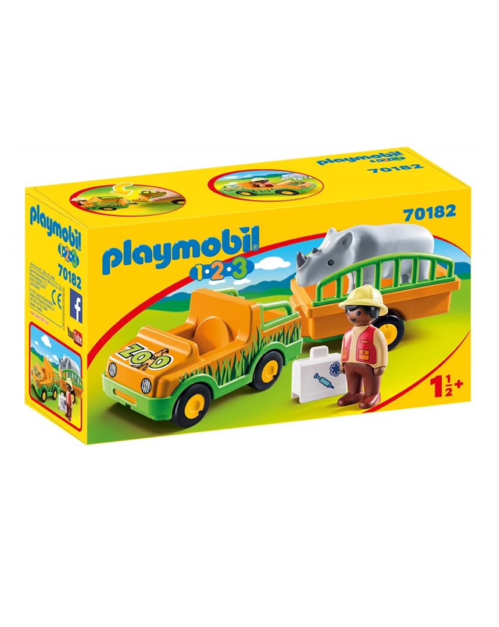 Playmobil 1.2.3 όχημα ζωολογικού κήπου με ρινόκερο 70182 - Playmobil, Playmobil 1.2.3
