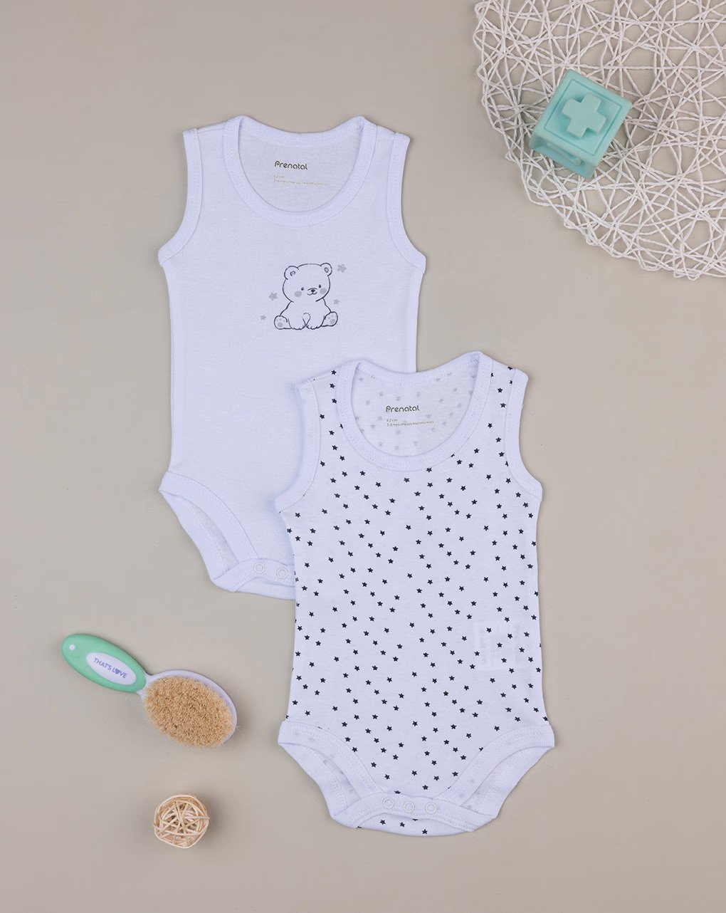 βρεφικά κορμάκια αμάνικα με αστεράκια πακέτο x2 για αγόρι