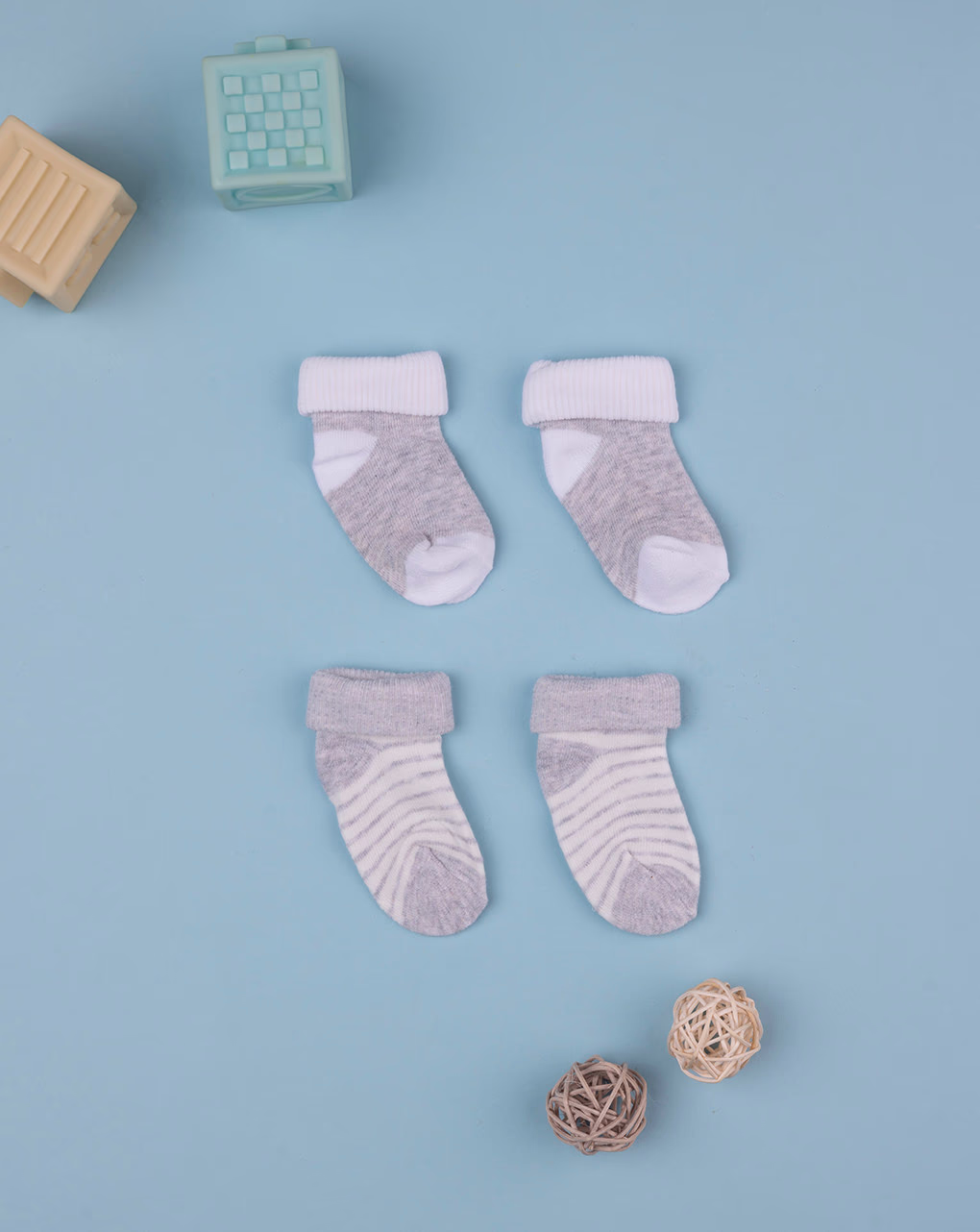 βρεφικά καλτσάκια γκρι/λευκά ριγέ πακέτο x2 unisex - Prénatal